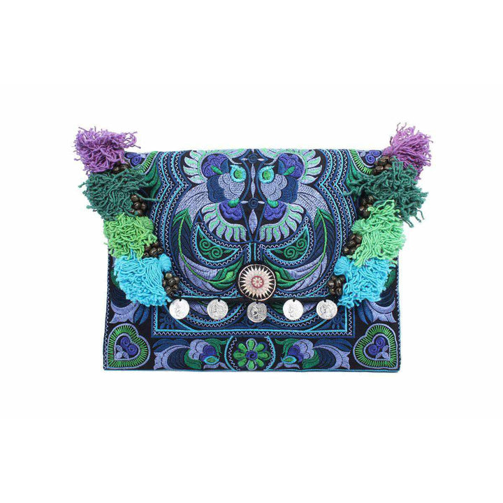 Embroidered Multi Tassel Clutch Bag | IPad Case - Thailand-Bags-Lumily-Turquoise-Lumily MZ Fair Trade Nena & Co Hiptipico Novica Lucia's World emporium