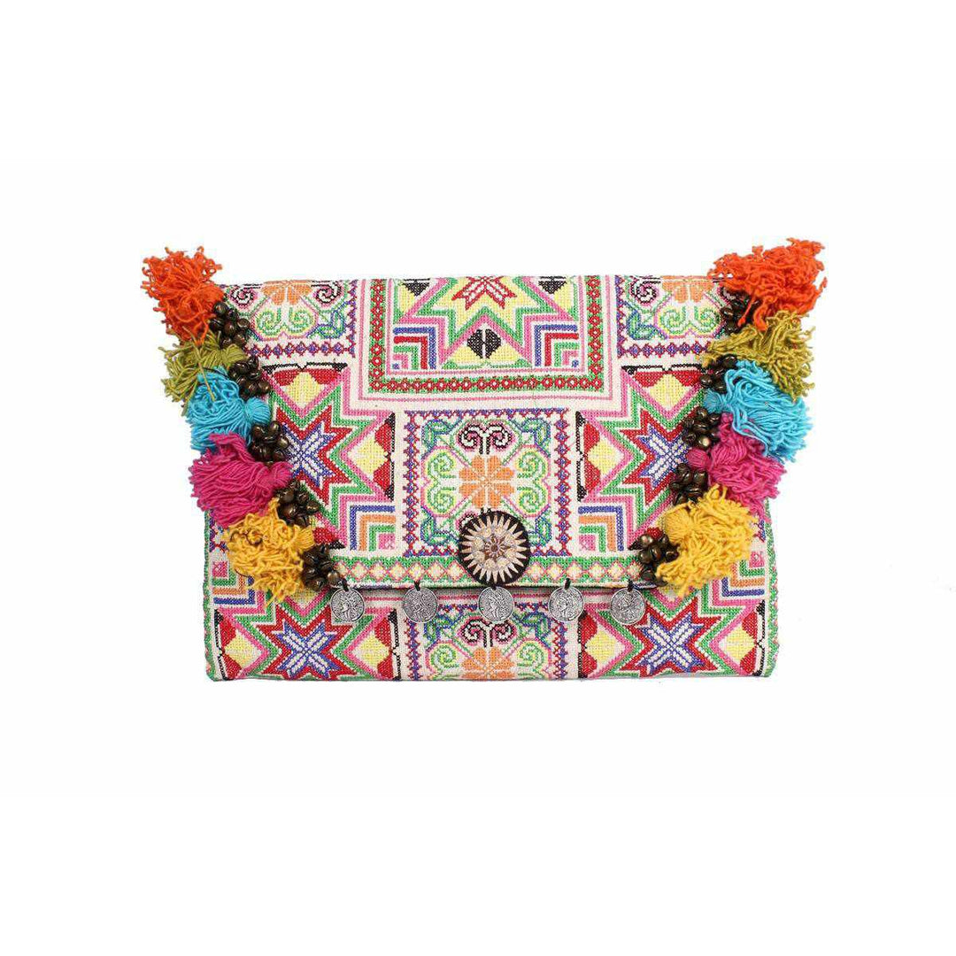 Embroidered Multi Tassel Clutch Bag | IPad Case - Thailand-Bags-Lumily-Multicolor-Lumily MZ Fair Trade Nena & Co Hiptipico Novica Lucia's World emporium