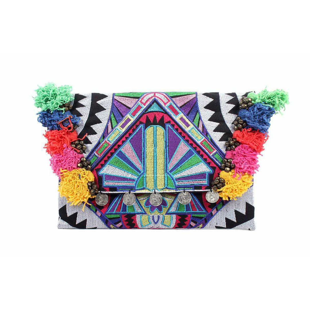 Embroidered Multi Tassel Clutch Bag | IPad Case - Thailand-Bags-Lumily-Tahj Silver-Lumily MZ Fair Trade Nena & Co Hiptipico Novica Lucia's World emporium