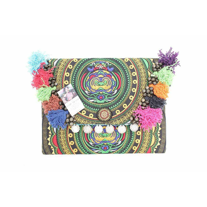 Embroidered Multi Tassel Clutch Bag | IPad Case - Thailand-Bags-Lumily-Yellow-Lumily MZ Fair Trade Nena & Co Hiptipico Novica Lucia's World emporium