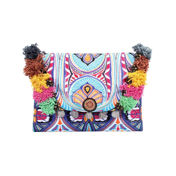 Embroidered Multi Tassel Clutch Bag | IPad Case - Thailand-Bags-Lumily-Blue-Lumily MZ Fair Trade Nena & Co Hiptipico Novica Lucia's World emporium
