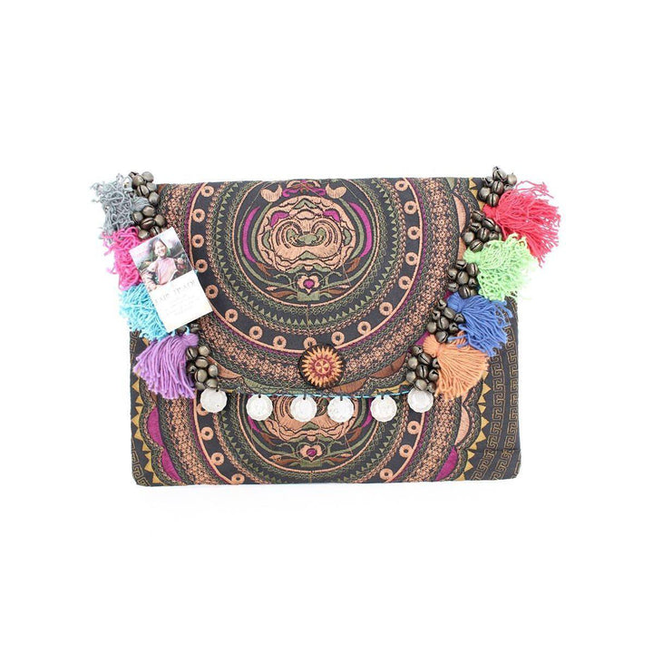 Embroidered Multi Tassel Clutch Bag | IPad Case - Thailand-Bags-Lumily-Brown & Magenta-Lumily MZ Fair Trade Nena & Co Hiptipico Novica Lucia's World emporium