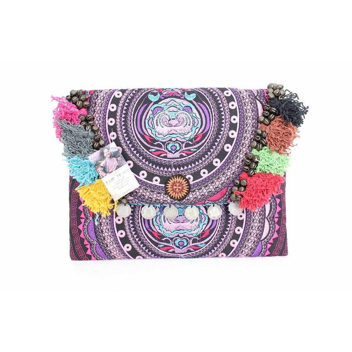 Embroidered Multi Tassel Clutch Bag | IPad Case - Thailand-Bags-Lumily-Purple-Lumily MZ Fair Trade Nena & Co Hiptipico Novica Lucia's World emporium