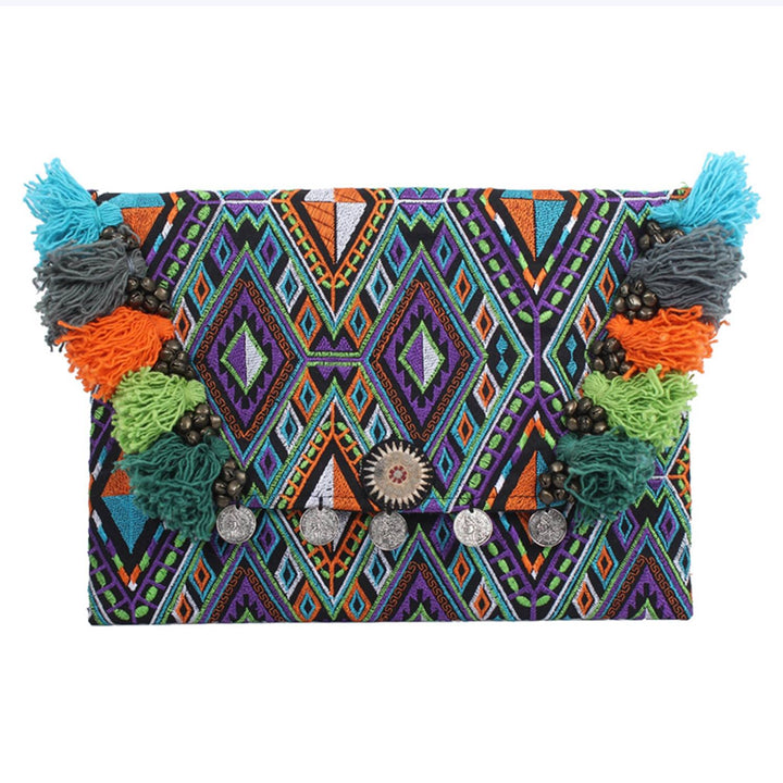 Embroidered Multi Tassel Clutch Bag | IPad Case - Thailand-Bags-Lumily-Teal-Lumily MZ Fair Trade Nena & Co Hiptipico Novica Lucia's World emporium