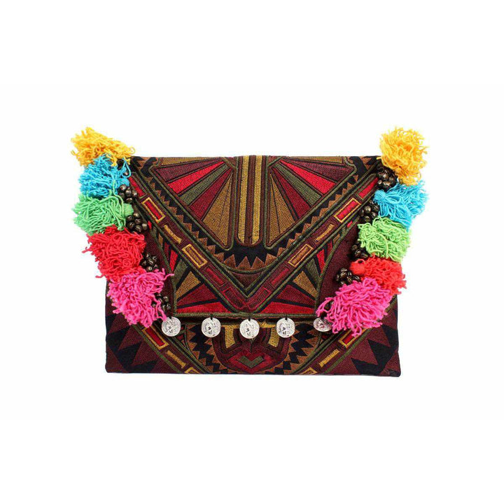 Embroidered Multi Tassel Clutch Bag | IPad Case - Thailand-Bags-Lumily-Mocha-Lumily MZ Fair Trade Nena & Co Hiptipico Novica Lucia's World emporium