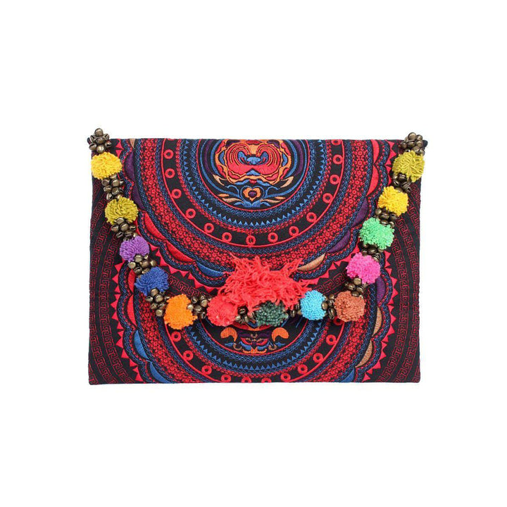 Pom Pom Embroidered Tribal Clutch | iPad Bag - Thailand-Bags-Lumily-Style 2-Lumily MZ Fair Trade Nena & Co Hiptipico Novica Lucia's World emporium