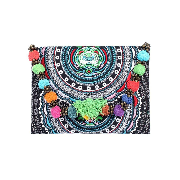 Pom Pom Embroidered Tribal Clutch | iPad Bag - Thailand-Bags-Lumily-Style 3-Lumily MZ Fair Trade Nena & Co Hiptipico Novica Lucia's World emporium