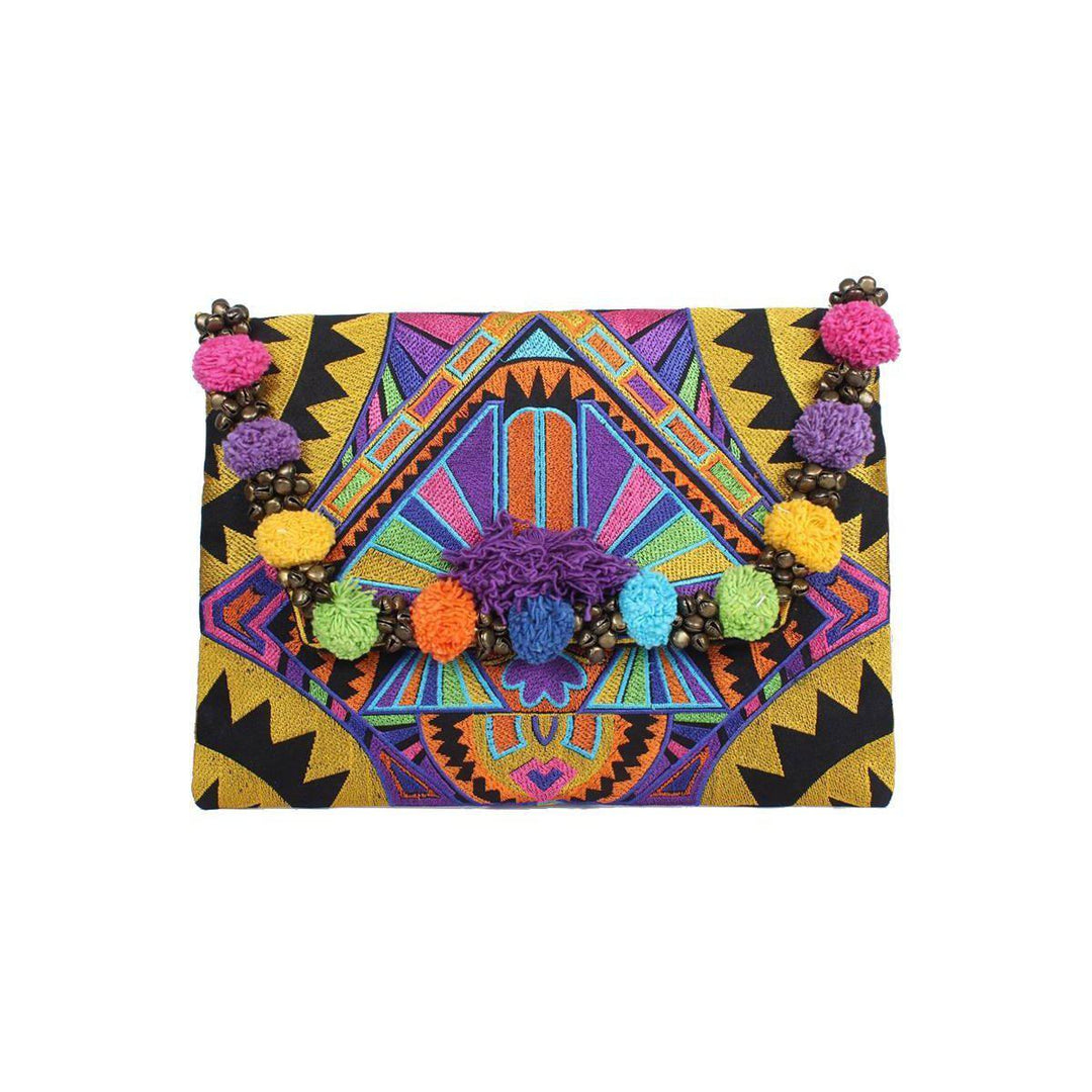 Pom Pom Earth Tone Tribal Clutch | iPad Bag - Thailand-Bags-Lumily-Style 7-Lumily MZ Fair Trade Nena & Co Hiptipico Novica Lucia's World emporium