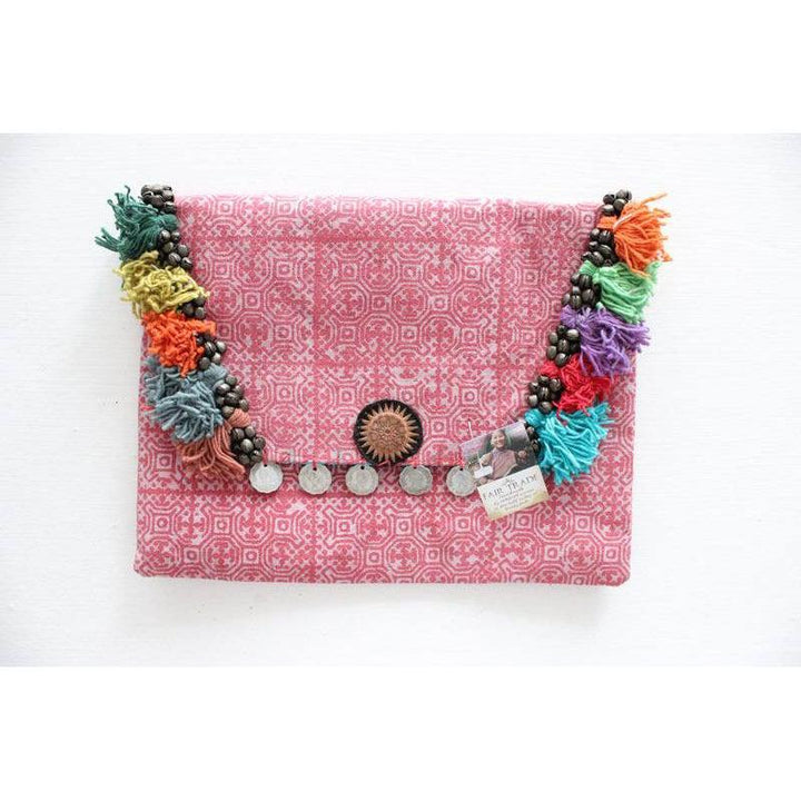 Embroidered Multi Tassel Clutch Bag | IPad Case - Thailand-Bags-Lumily-Red-Lumily MZ Fair Trade Nena & Co Hiptipico Novica Lucia's World emporium