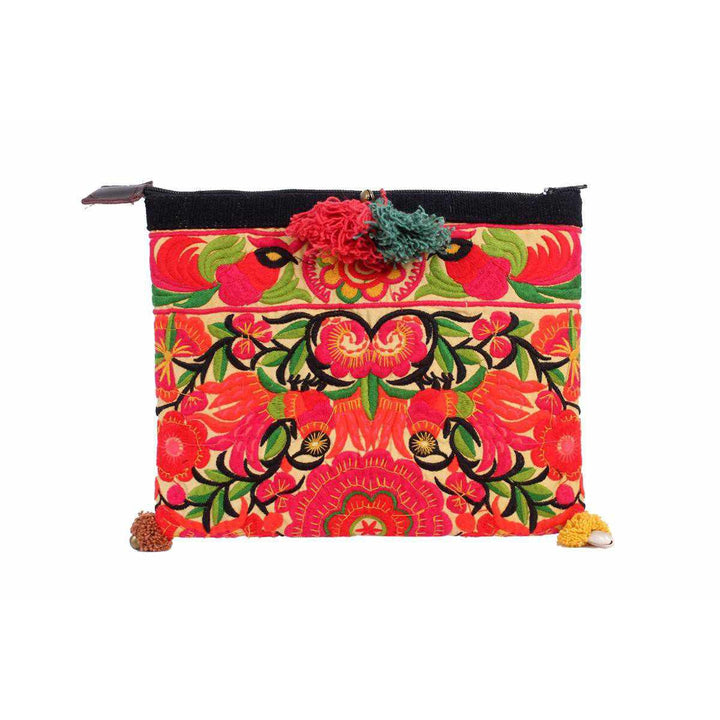 Handcrafted Embroidered Clutch | iPad Bag - Thailand-Bags-Lumily-Orange Floral-Lumily MZ Fair Trade Nena & Co Hiptipico Novica Lucia's World emporium