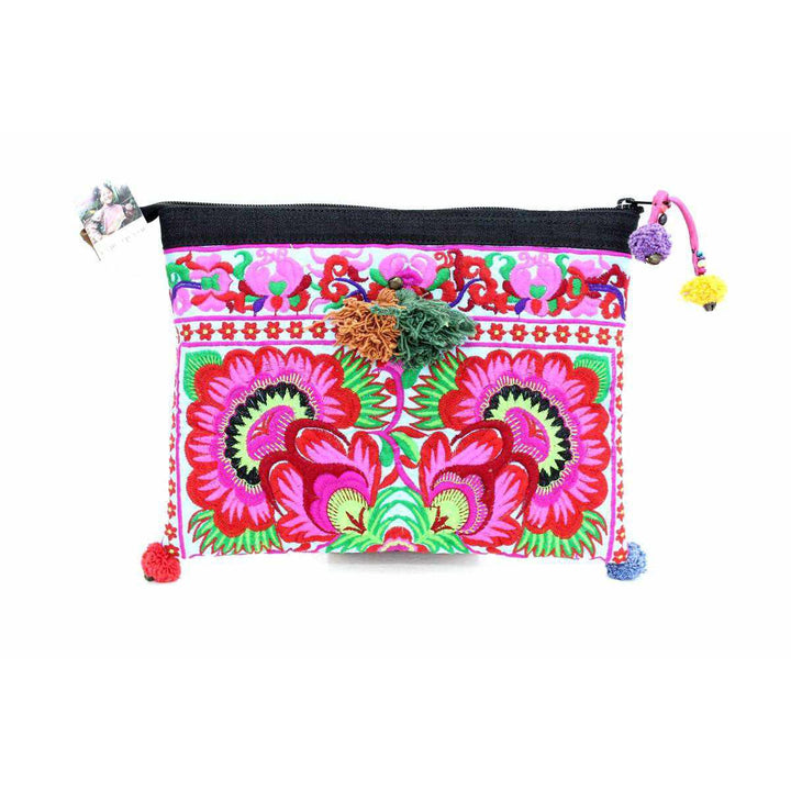 Handcrafted Embroidered Clutch | iPad Bag - Thailand-Bags-Lumily-White & Pink-Lumily MZ Fair Trade Nena & Co Hiptipico Novica Lucia's World emporium
