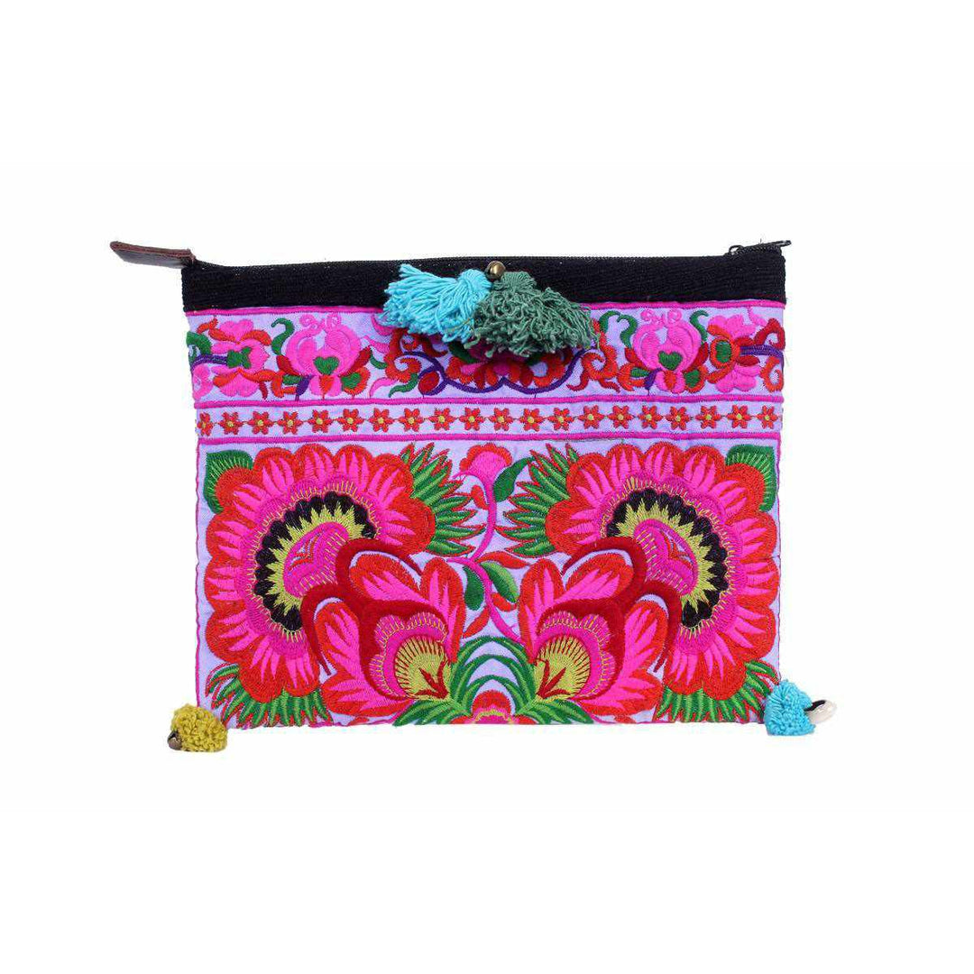 Handcrafted Embroidered Clutch | iPad Bag - Thailand-Bags-Lumily-Pink-Lumily MZ Fair Trade Nena & Co Hiptipico Novica Lucia's World emporium