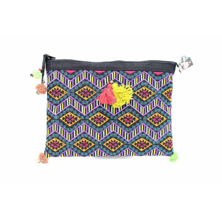 Handcrafted Embroidered Clutch | iPad Bag - Thailand-Bags-Lumily-Black & Purple-Lumily MZ Fair Trade Nena & Co Hiptipico Novica Lucia's World emporium