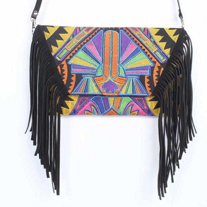 Boho Tribal Crossbody Embroidered Fringe Envelope Bag - Thailand-Bags-Lumily-Tahj-Lumily MZ Fair Trade Nena & Co Hiptipico Novica Lucia's World emporium