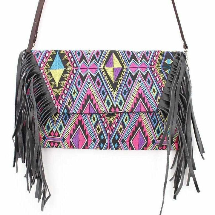 Boho Tribal Crossbody Embroidered Fringe Envelope Bag - Thailand-Bags-Lumily-Geometric-Lumily MZ Fair Trade Nena & Co Hiptipico Novica Lucia's World emporium