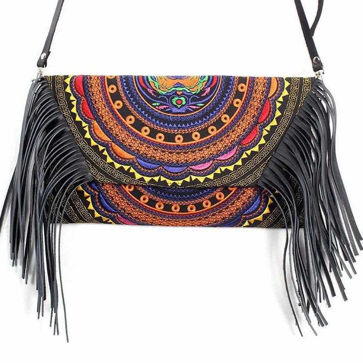 Boho Tribal Crossbody Embroidered Fringe Envelope Bag - Thailand-Bags-Lumily-Multicolor-Lumily MZ Fair Trade Nena & Co Hiptipico Novica Lucia's World emporium