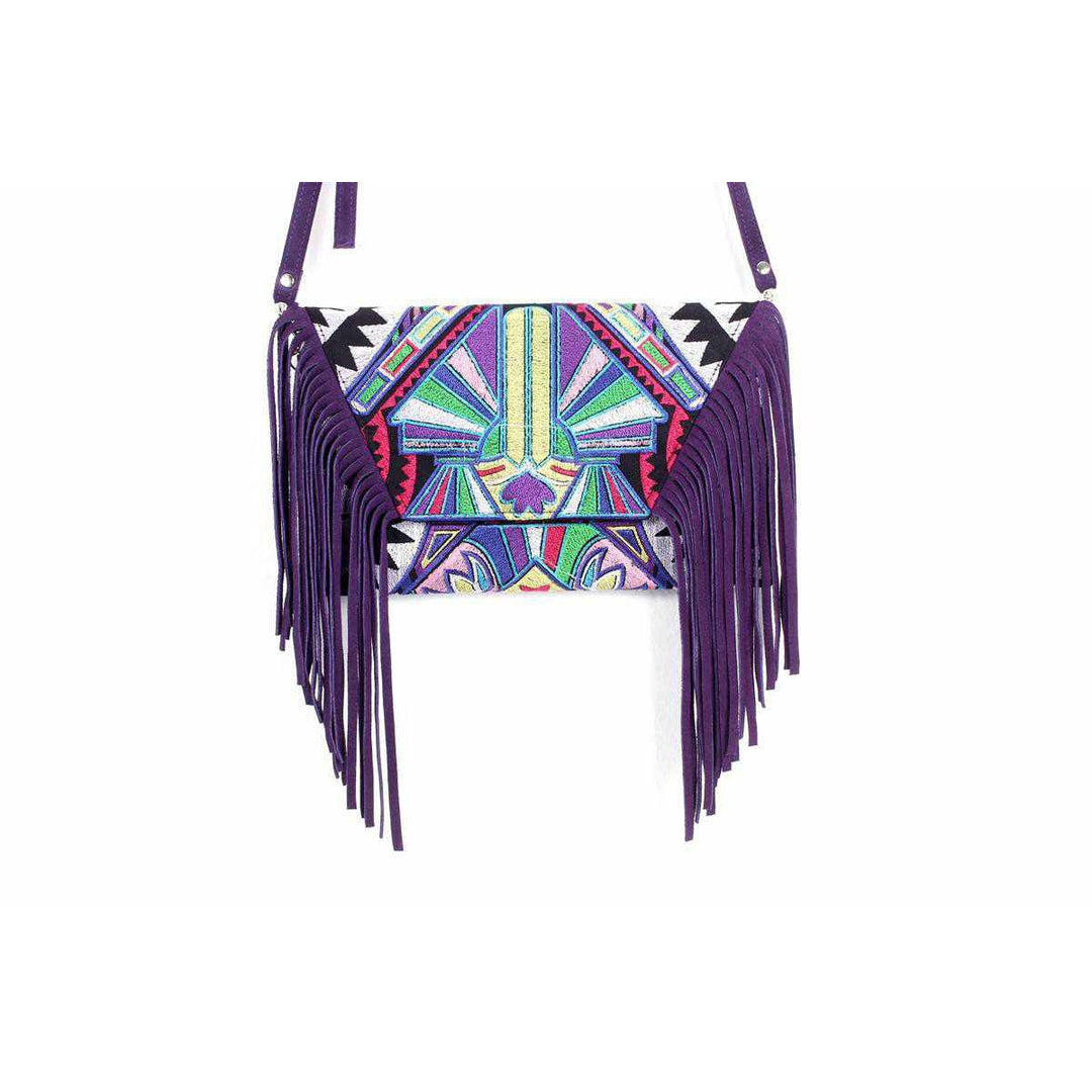 Boho Tribal Crossbody Embroidered Fringe Envelope Bag - Thailand-Bags-Lumily-Purple-Lumily MZ Fair Trade Nena & Co Hiptipico Novica Lucia's World emporium