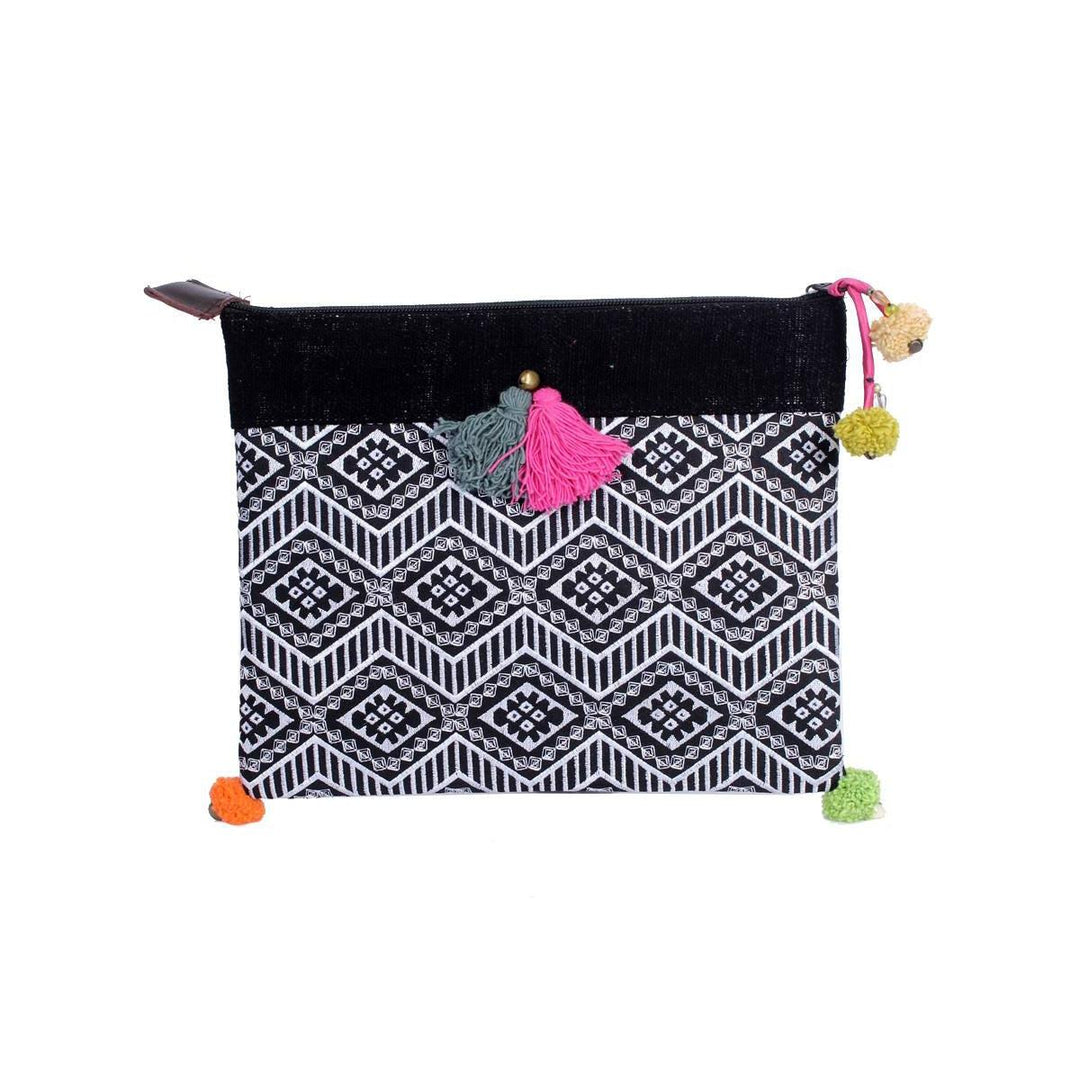 Handcrafted Embroidered Clutch | iPad Bag - Thailand-Bags-Lumily-Black & Silver-Lumily MZ Fair Trade Nena & Co Hiptipico Novica Lucia's World emporium