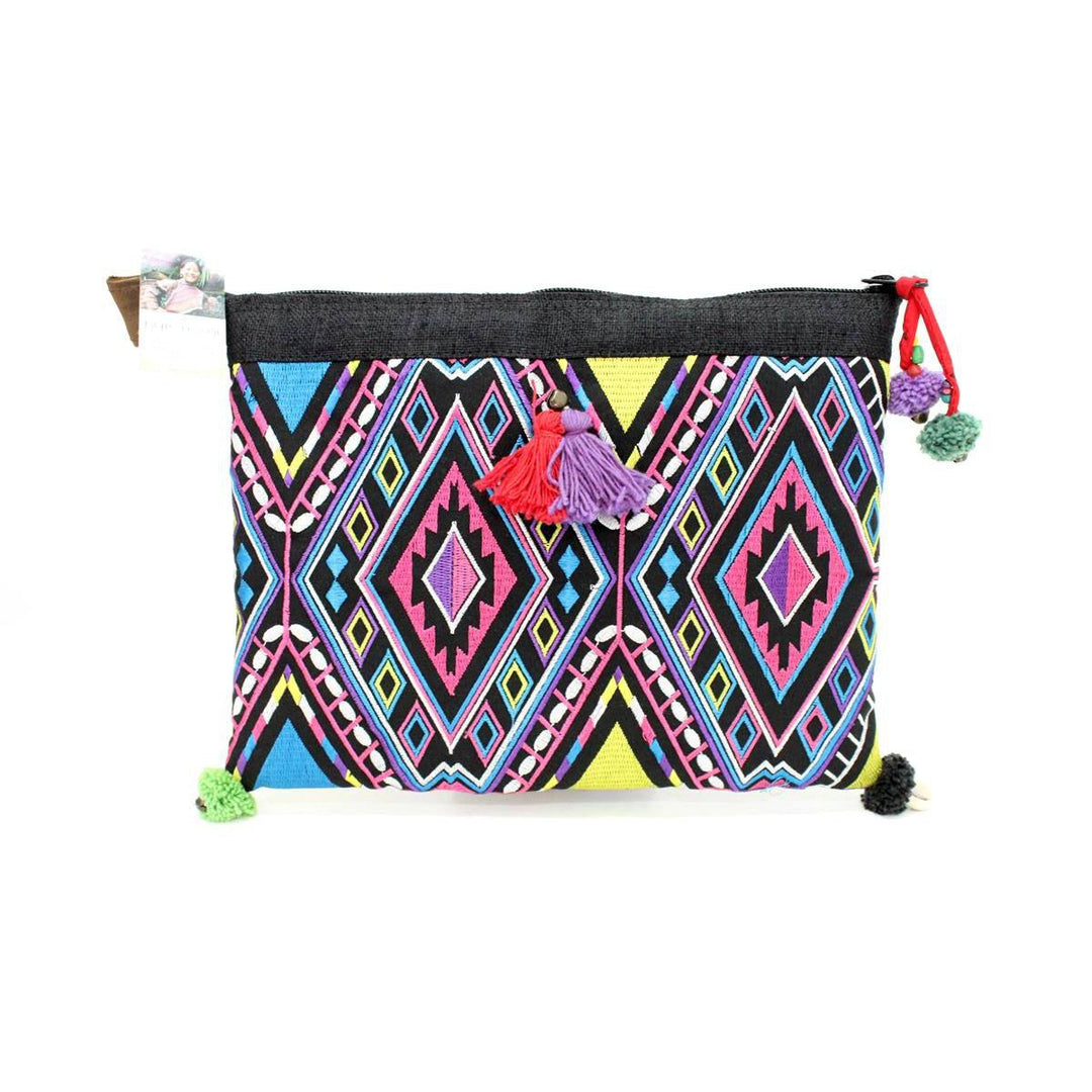 Handcrafted Embroidered Clutch | iPad Bag - Thailand-Bags-Lumily-Pink & Blue-Lumily MZ Fair Trade Nena & Co Hiptipico Novica Lucia's World emporium