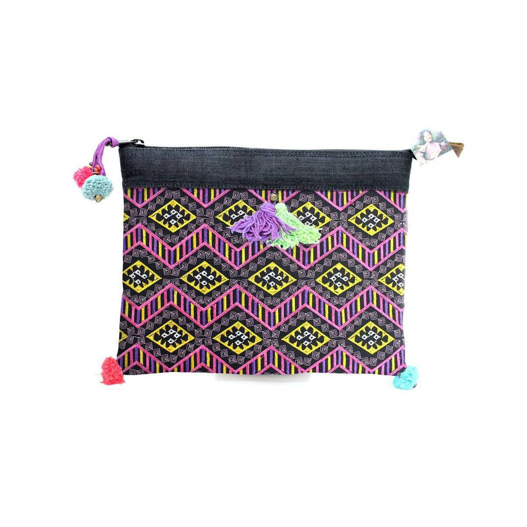 Handcrafted Embroidered Clutch | iPad Bag - Thailand-Bags-Lumily-Pink & Yellow-Lumily MZ Fair Trade Nena & Co Hiptipico Novica Lucia's World emporium