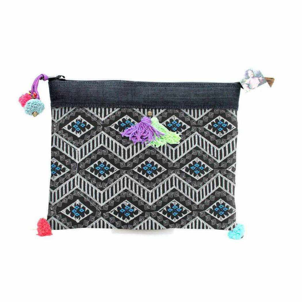 Handcrafted Embroidered Clutch | iPad Bag - Thailand-Bags-Lumily-Black & Blue-Lumily MZ Fair Trade Nena & Co Hiptipico Novica Lucia's World emporium