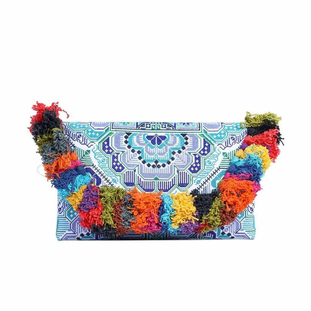 Lotus Star Embroidered Clutch Bag - Thailand-Bags-Lumily-Blue-Lumily MZ Fair Trade Nena & Co Hiptipico Novica Lucia's World emporium