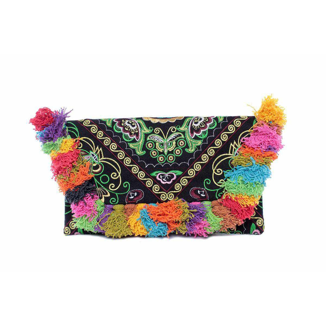 Lotus Star Embroidered Clutch Bag - Thailand-Bags-Lumily-Green-Lumily MZ Fair Trade Nena & Co Hiptipico Novica Lucia's World emporium
