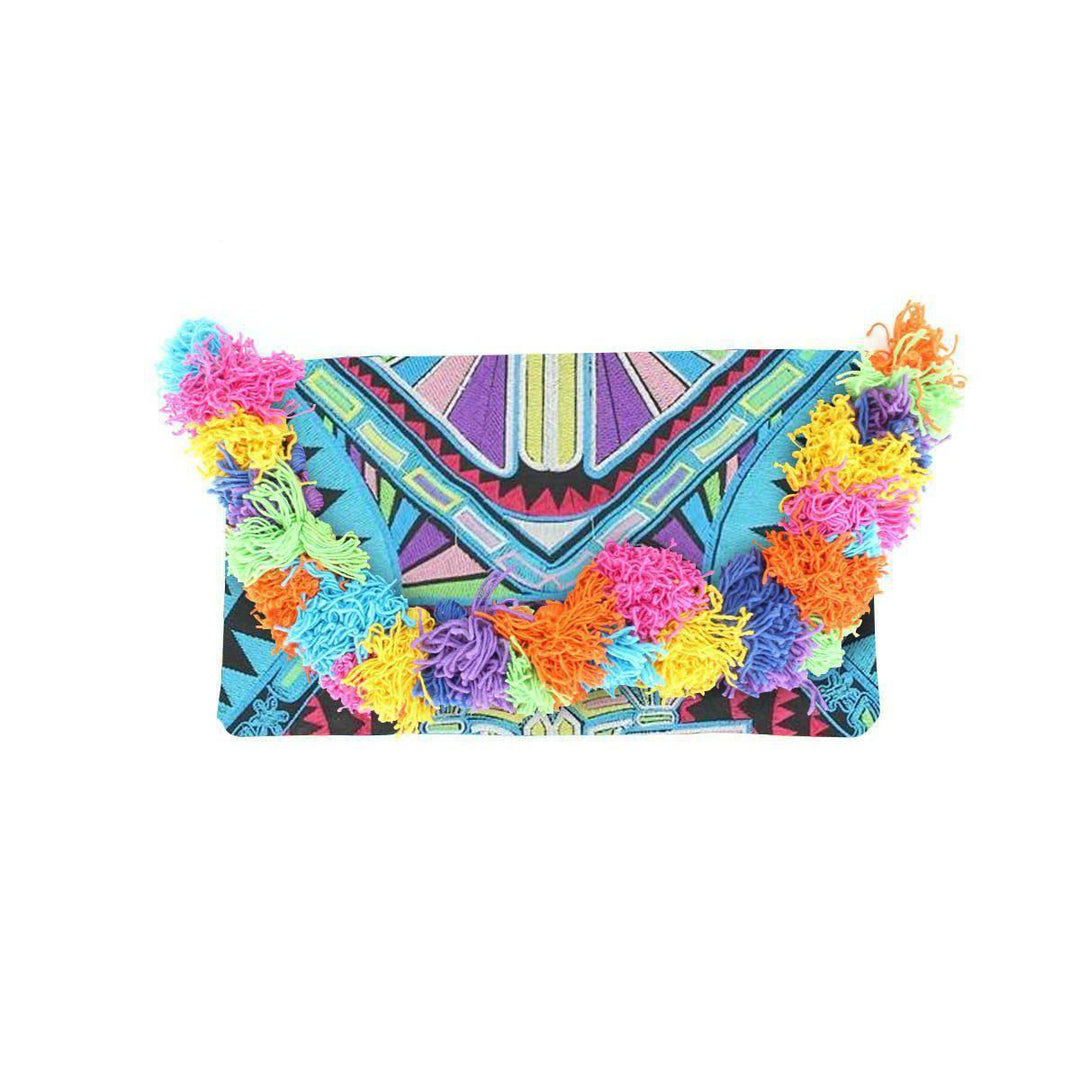Lotus Star Embroidered Clutch Bag - Thailand-Bags-Lumily-Teal-Lumily MZ Fair Trade Nena & Co Hiptipico Novica Lucia's World emporium