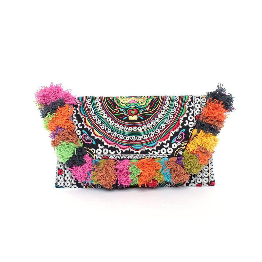 Lotus Star Embroidered Clutch Bag - Thailand-Bags-Lumily-Black-Lumily MZ Fair Trade Nena & Co Hiptipico Novica Lucia's World emporium
