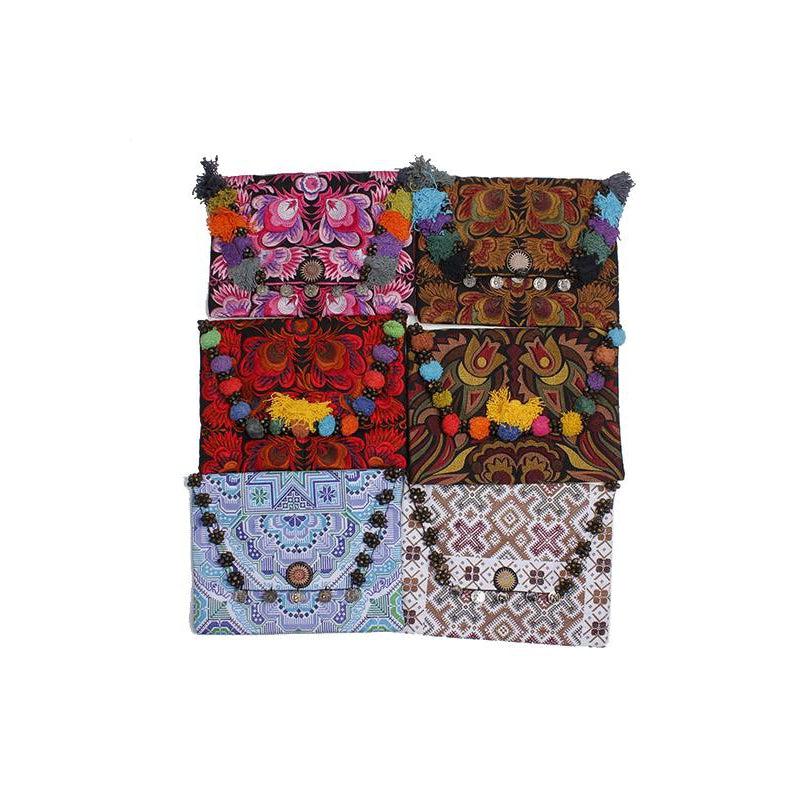 BUNDLE: 5, 6 Pack Hmong Colorful Handcrafted Embroidered Clutch Packs | Ipad Bag With Coin And Bells - Thailand - Etsy-Bags-Lumily-6 Pack-Lumily MZ Fair Trade Nena & Co Hiptipico Novica Lucia's World emporium
