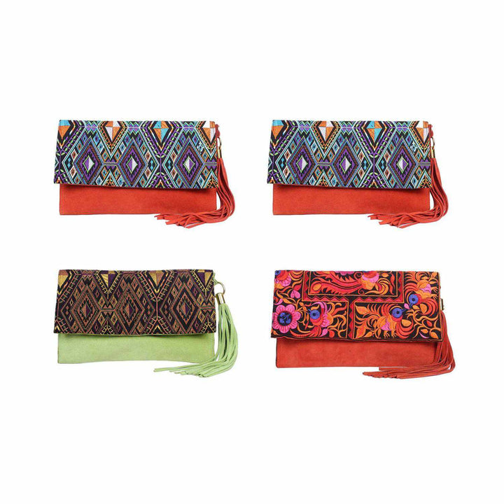 BUNDLE: Leather Clutch with Geometric Embroidery Clutch - Thailand-Bags-Lumily-Lumily MZ Fair Trade Nena & Co Hiptipico Novica Lucia's World emporium