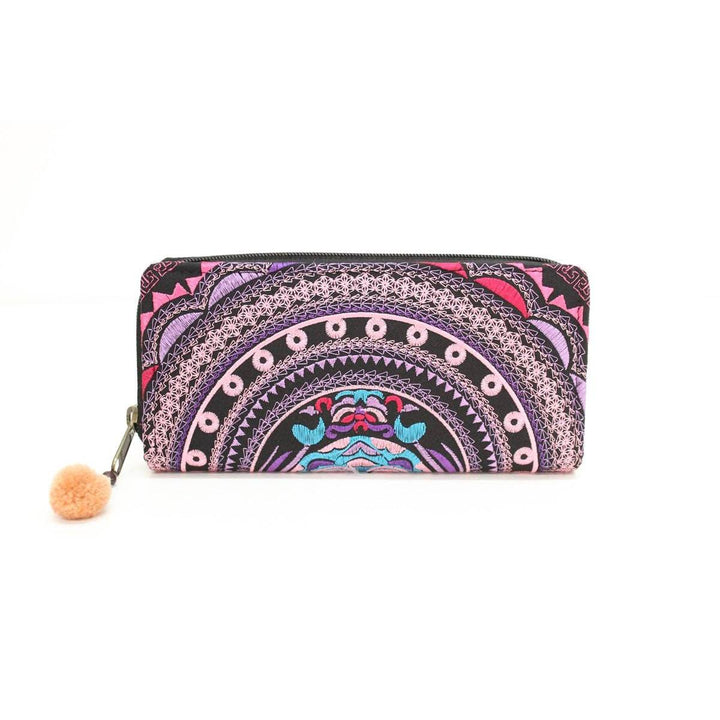 Rising Moon Embroidered Wallet - Thailand-Wallets-Lumily-Pink-Lumily MZ Fair Trade Nena & Co Hiptipico Novica Lucia's World emporium