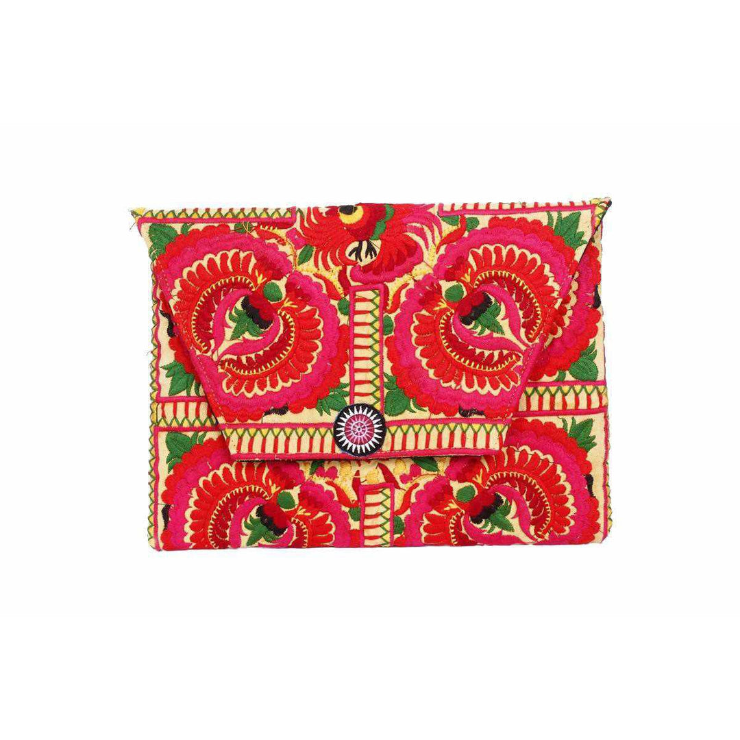 Boho Style Embroidered Clutch Bag - Thailand-Bags-Lumily-Red Orange-Lumily MZ Fair Trade Nena & Co Hiptipico Novica Lucia's World emporium