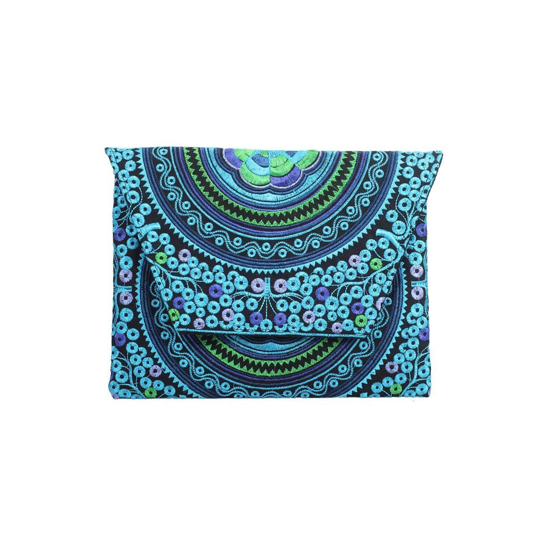 Embroidered Envelope Clutch | iPad Bag - Thailand-Bags-Lumily-Turquoise-Lumily MZ Fair Trade Nena & Co Hiptipico Novica Lucia's World emporium