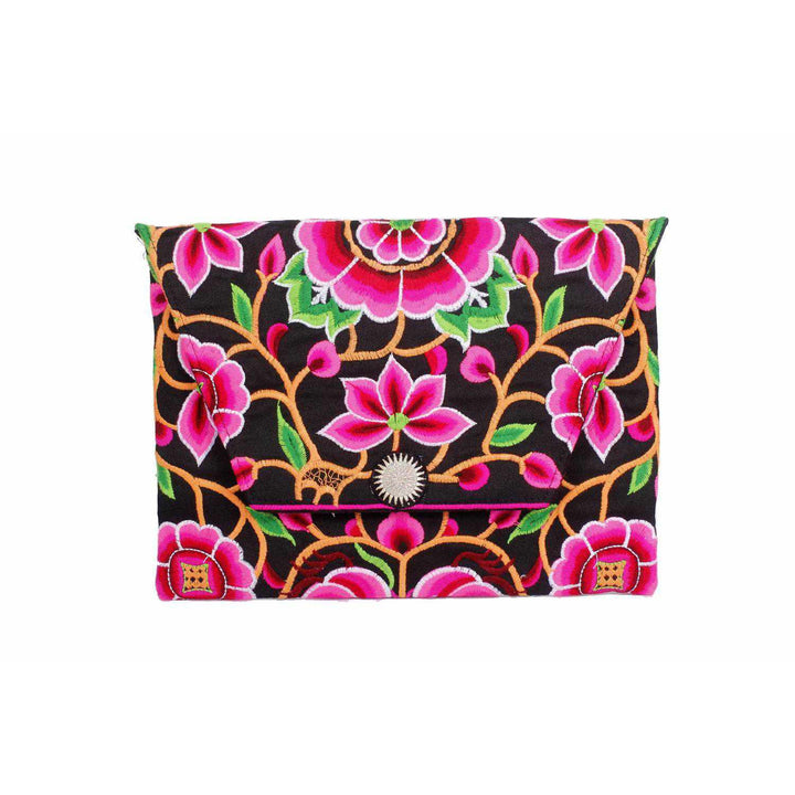 Boho Style Embroidered Clutch Bag - Thailand-Bags-Lumily-Pink Black-Lumily MZ Fair Trade Nena & Co Hiptipico Novica Lucia's World emporium