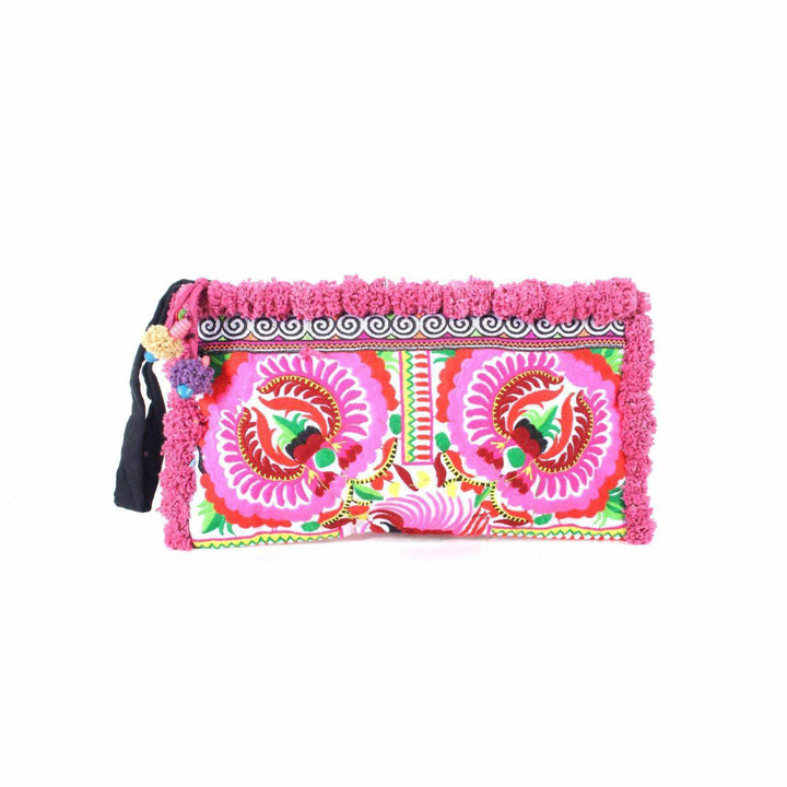 Rocio Multi-Color Pom Pom Wristlet Bag - Thailand-Bags-Lumily-Pink-Lumily MZ Fair Trade Nena & Co Hiptipico Novica Lucia's World emporium