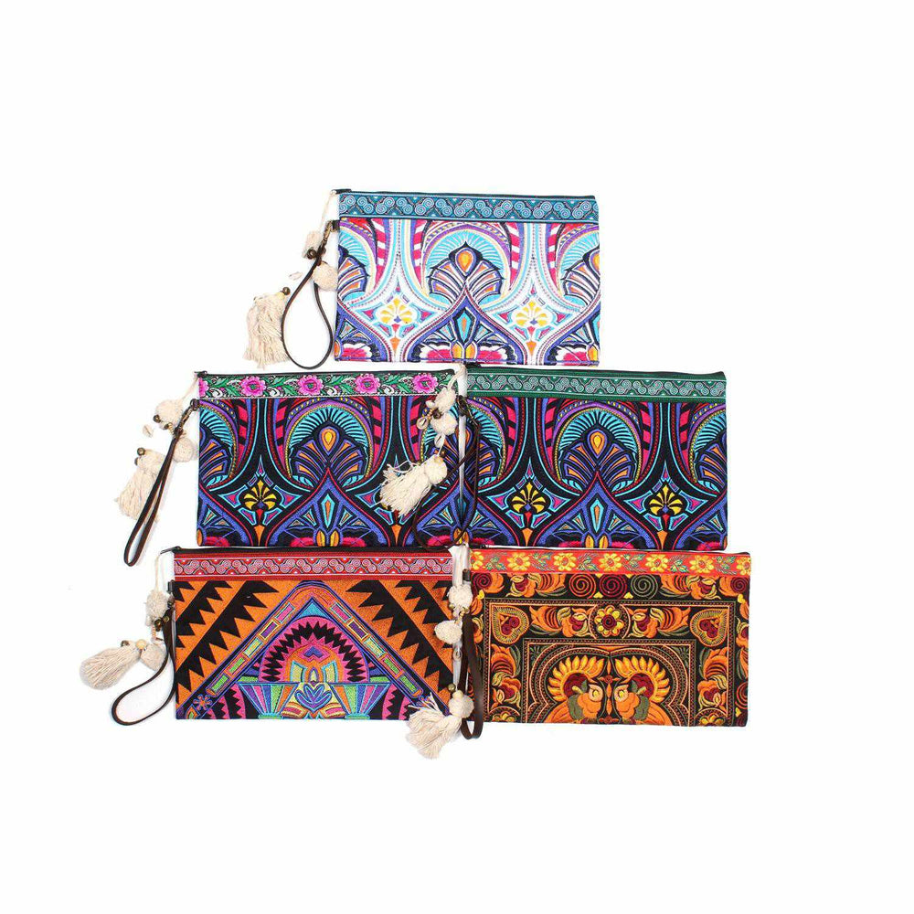 BUNDLE: 5 Piece Embroidered Wristlet - Thailand-Bags-Lumily-Lumily MZ Fair Trade Nena & Co Hiptipico Novica Lucia's World emporium