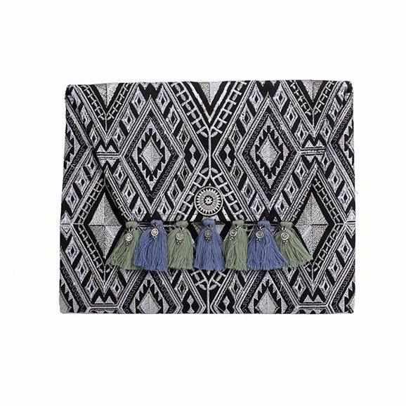 Geometric Clutch Bag With Tassels - Thailand-Bags-Lumily-Blue/Sage-Lumily MZ Fair Trade Nena & Co Hiptipico Novica Lucia's World emporium