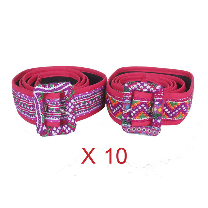 BUNDLE: Hill Tribe Handmade Embroidered Fabric Belt 10 & 9 Pieces - Thailand-Jewelry-Lumily-10 Pieces-Lumily MZ Fair Trade Nena & Co Hiptipico Novica Lucia's World emporium