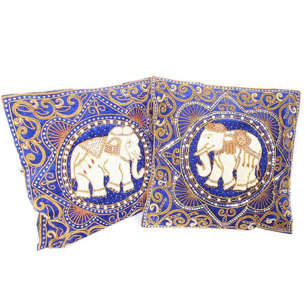 Elephant Tapestry Embroidered Cushion- Thailand-Decor-Lumily-Blue-Lumily MZ Fair Trade Nena & Co Hiptipico Novica Lucia's World emporium