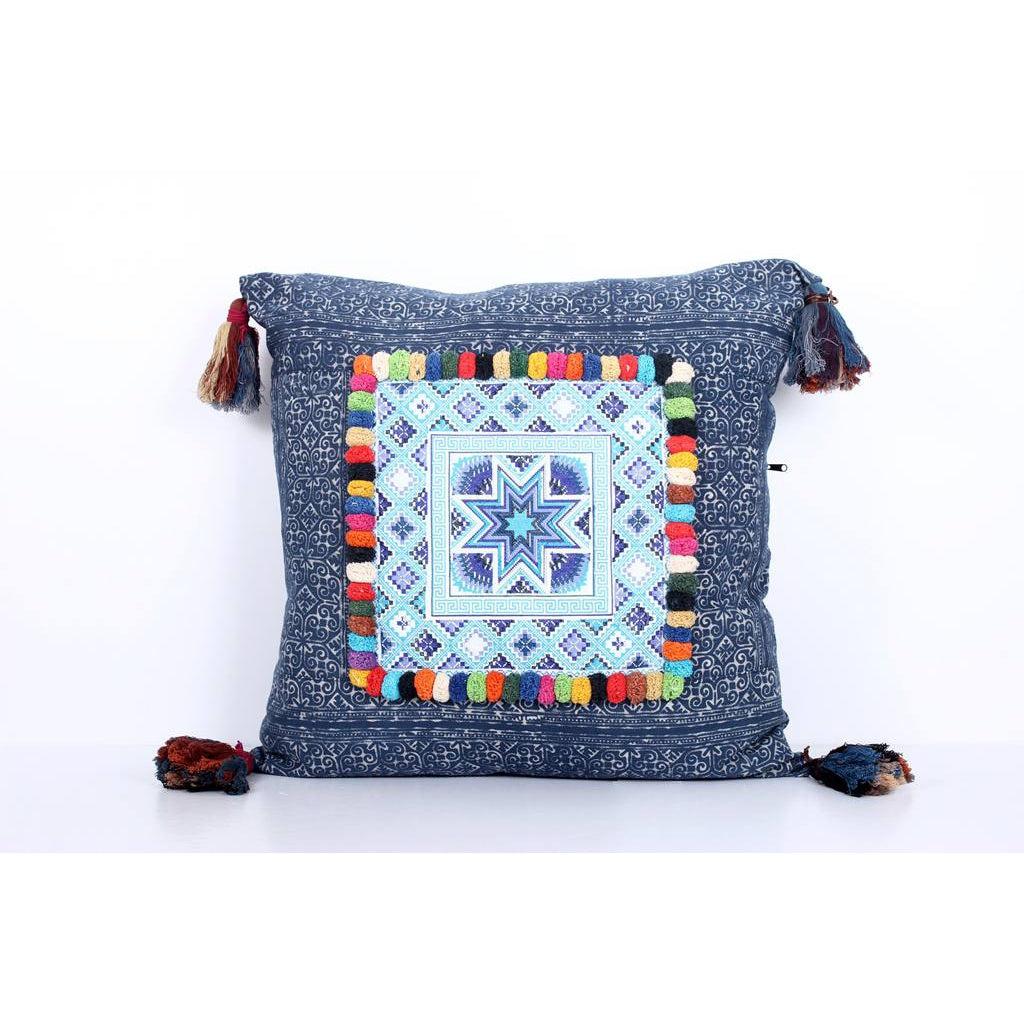Batik Printed Embroidery Fabric Geometric Cushion- Thailand-Decor-Lumily-Light Blue-Lumily MZ Fair Trade Nena & Co Hiptipico Novica Lucia's World emporium