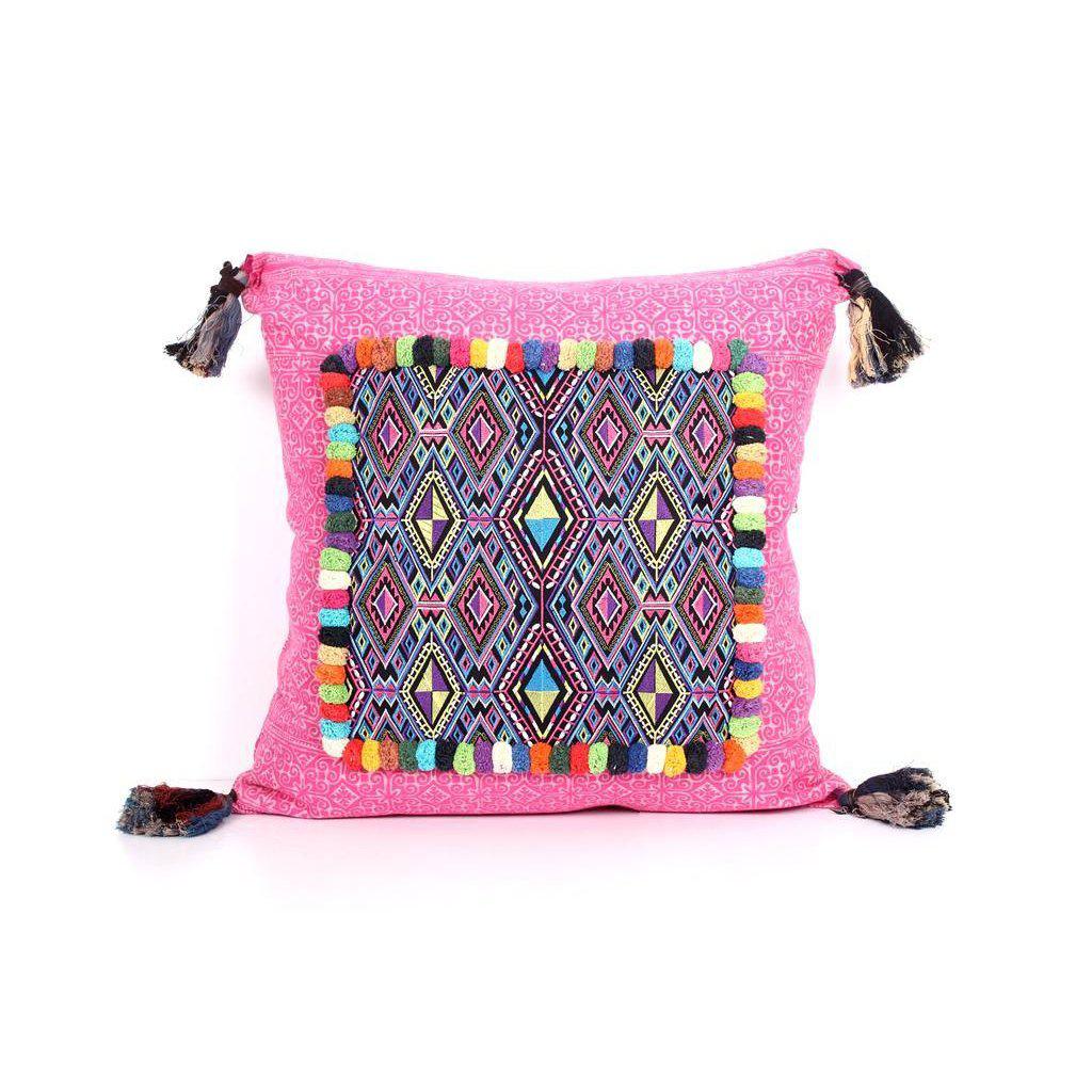 Batik Printed Embroidery Fabric Geometric Cushion- Thailand-Decor-Lumily-Pink-Lumily MZ Fair Trade Nena & Co Hiptipico Novica Lucia's World emporium