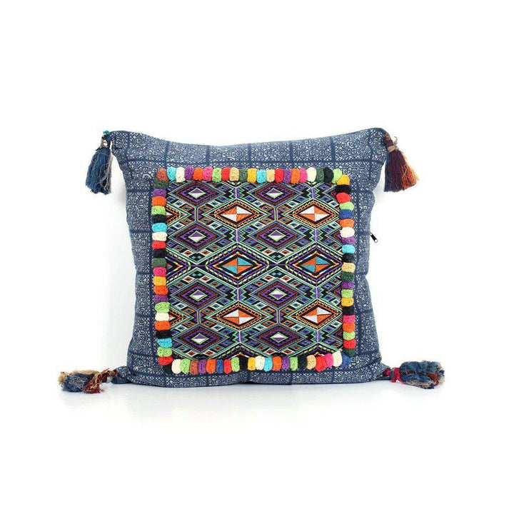 Batik Printed Embroidery Fabric Geometric Cushion- Thailand-Decor-Lumily-Dark Blue-Lumily MZ Fair Trade Nena & Co Hiptipico Novica Lucia's World emporium
