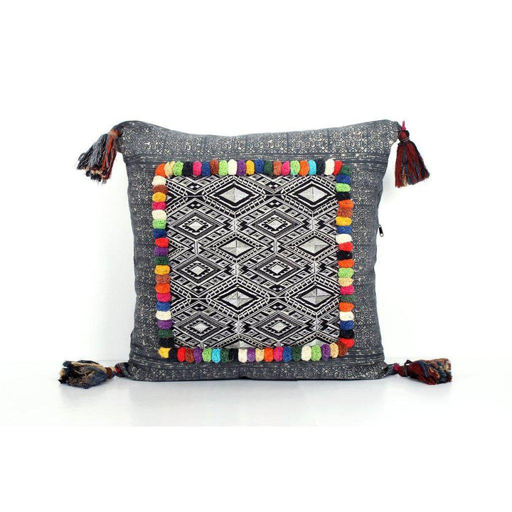 Batik Printed Embroidery Fabric Geometric Cushion- Thailand-Decor-Lumily-Black-Lumily MZ Fair Trade Nena & Co Hiptipico Novica Lucia's World emporium