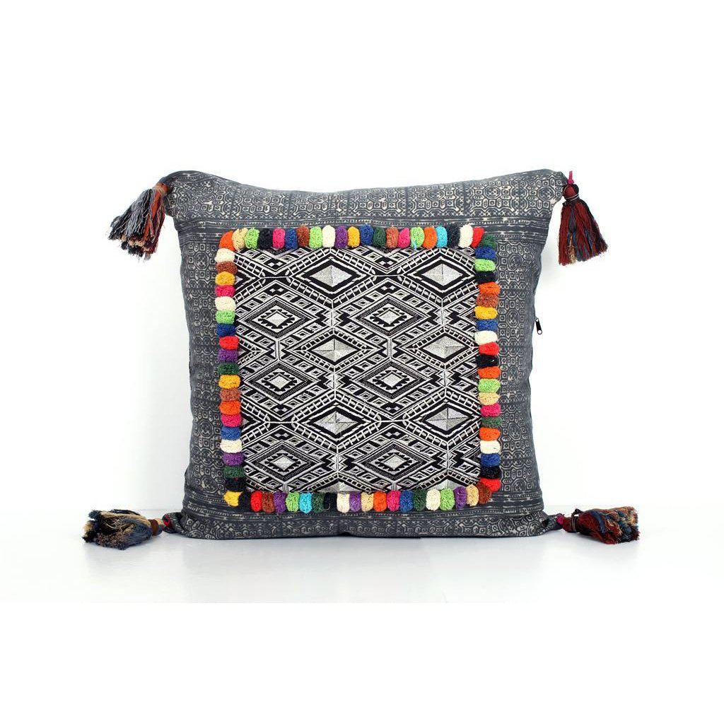 Batik Printed Embroidery Fabric Geometric Cushion- Thailand-Decor-Lumily-Lumily MZ Fair Trade Nena & Co Hiptipico Novica Lucia's World emporium