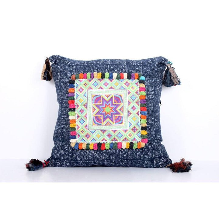 Batik Printed Embroidery Fabric Geometric Cushion- Thailand-Decor-Lumily-Navy-Lumily MZ Fair Trade Nena & Co Hiptipico Novica Lucia's World emporium