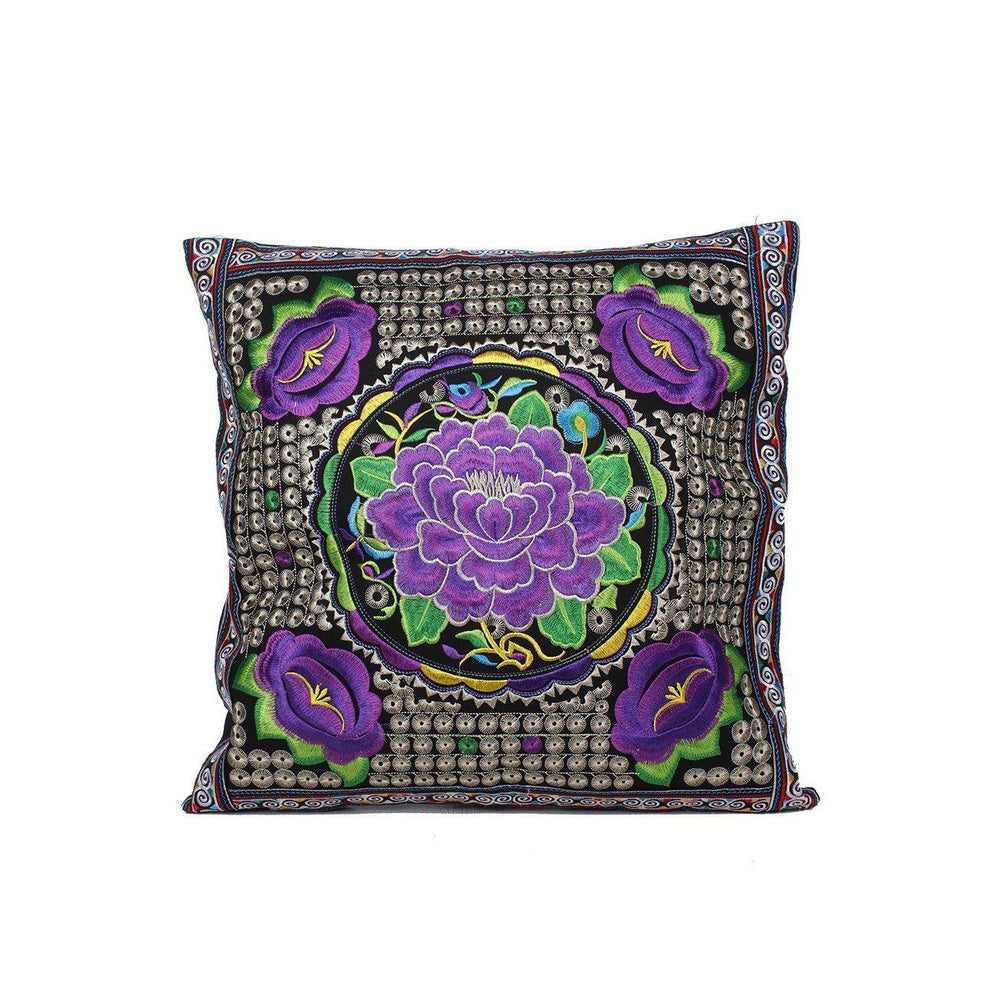Hmong Embroidered Floral Pillow Cover - Thailand-Decor-Lumily-Purple-Lumily MZ Fair Trade Nena & Co Hiptipico Novica Lucia's World emporium