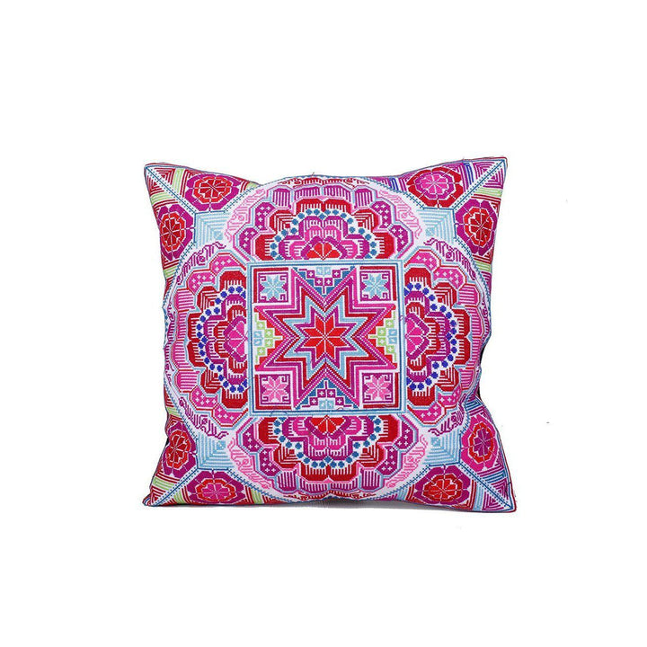 Hmong Embroidered Floral Pillow Cover - Thailand-Decor-Lumily-Pink-Lumily MZ Fair Trade Nena & Co Hiptipico Novica Lucia's World emporium