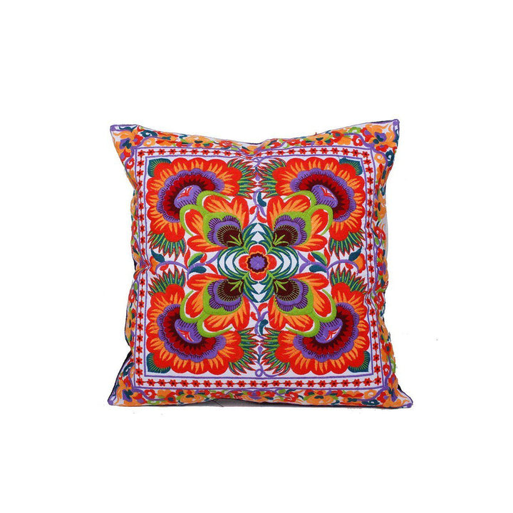 Hmong Embroidered Floral Pillow Cover - Thailand-Decor-Lumily-Orange-Lumily MZ Fair Trade Nena & Co Hiptipico Novica Lucia's World emporium