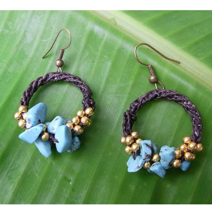 Neptune Wax Chord and Stone Earrings -Thailand-Jewelry-Lumily-Turquoise-Lumily MZ Fair Trade Nena & Co Hiptipico Novica Lucia's World emporium